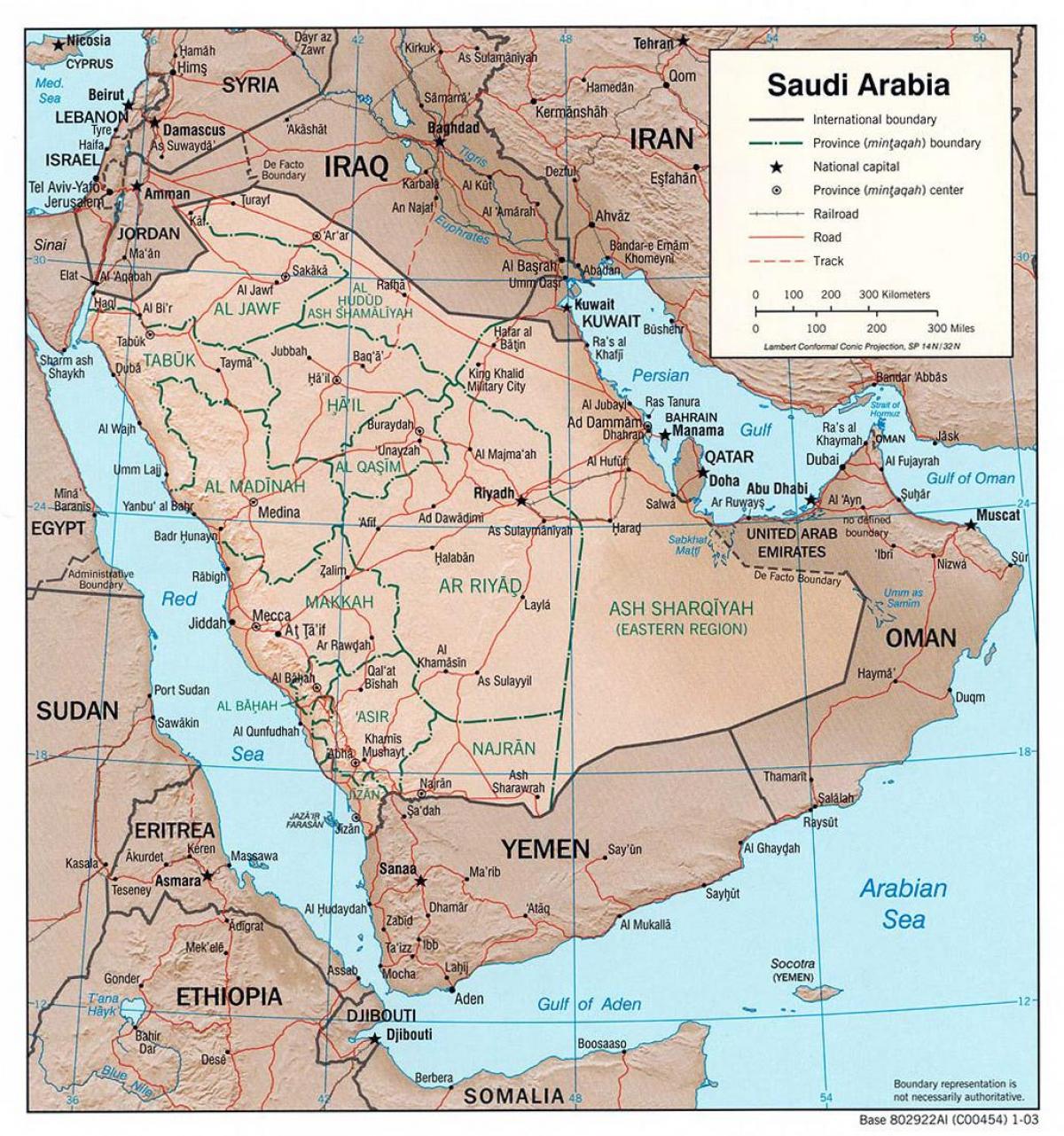 Mapa ng Saudi Arabia sa mga lungsod sa pamamagitan ng kalsada