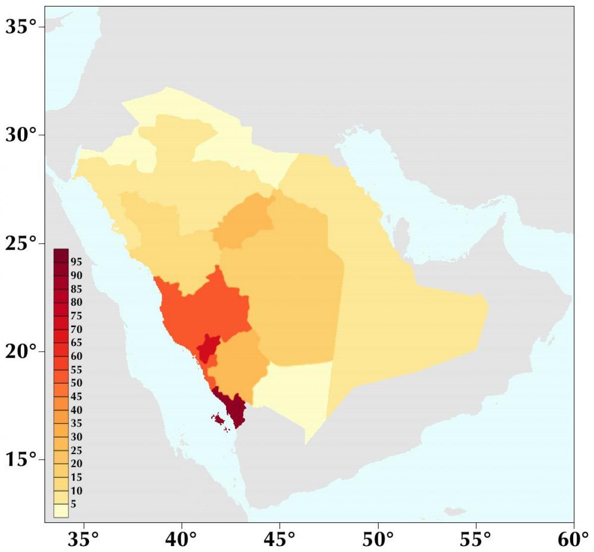 Saudi Arabia populasyon density mapa