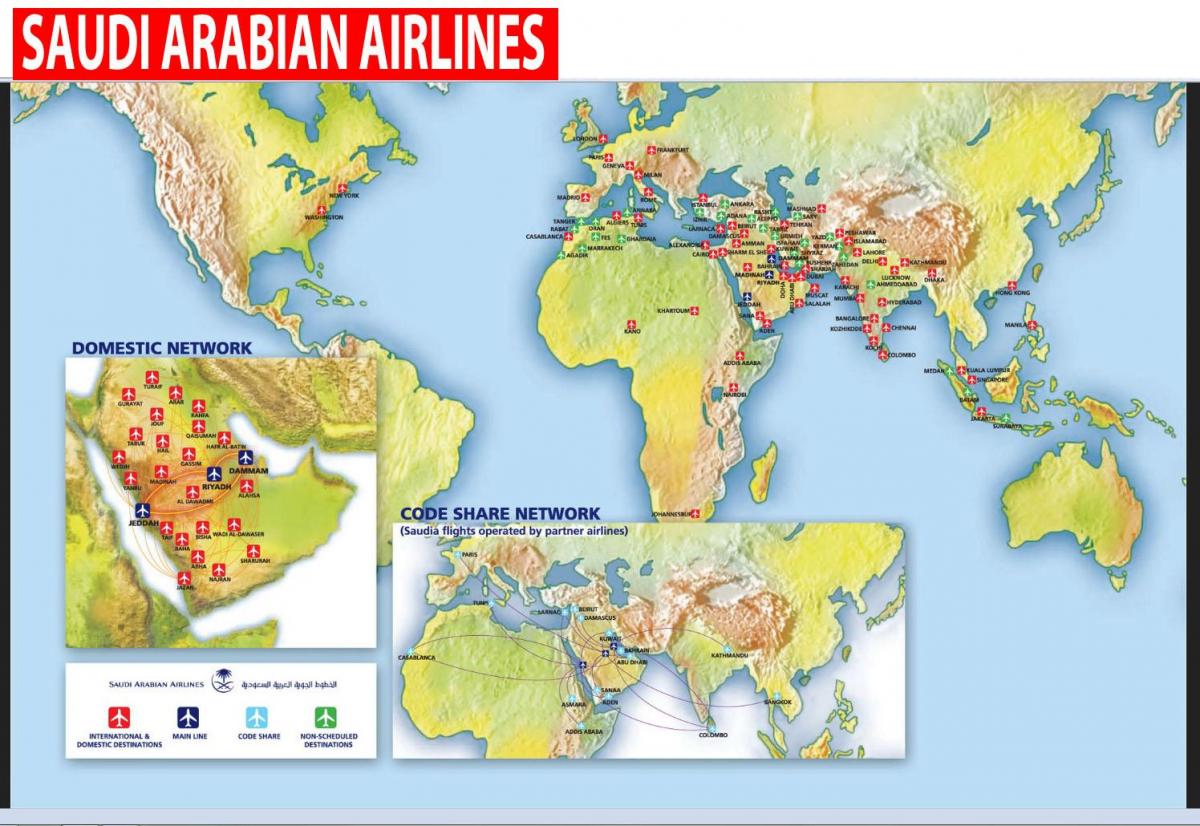Mapa ng Saudi Arabian airlines ruta