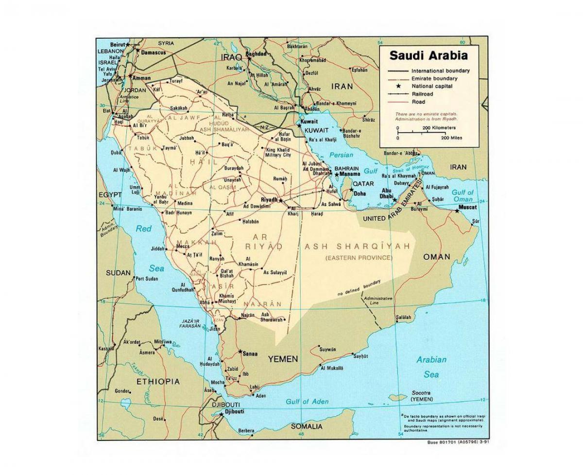 Saudi Arabia mapa na may mga pangunahing mga lungsod