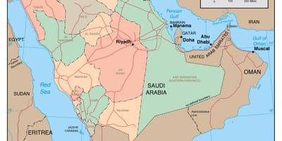 Mapa ng balangkas ng Saudi Arabia sa mga kalapit na bansa