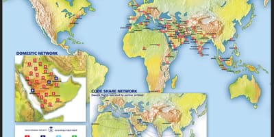Mapa ng Saudi Arabian airlines ruta